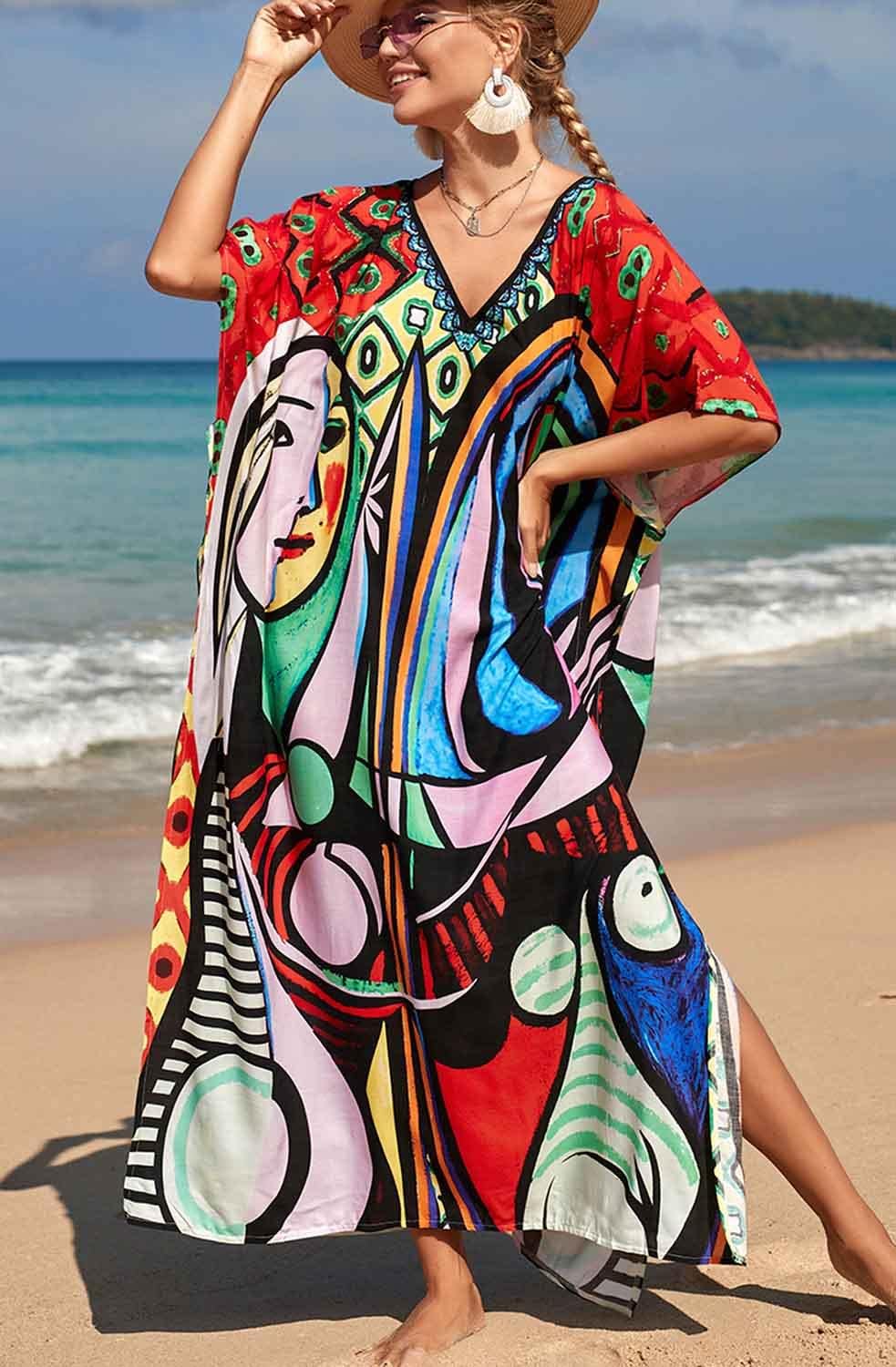 AMEOOR Damen Sommerkleid Strandkleid Kaftan Kleid Lange Bikini Cover Up Sommer Badeanzug Boho Strand