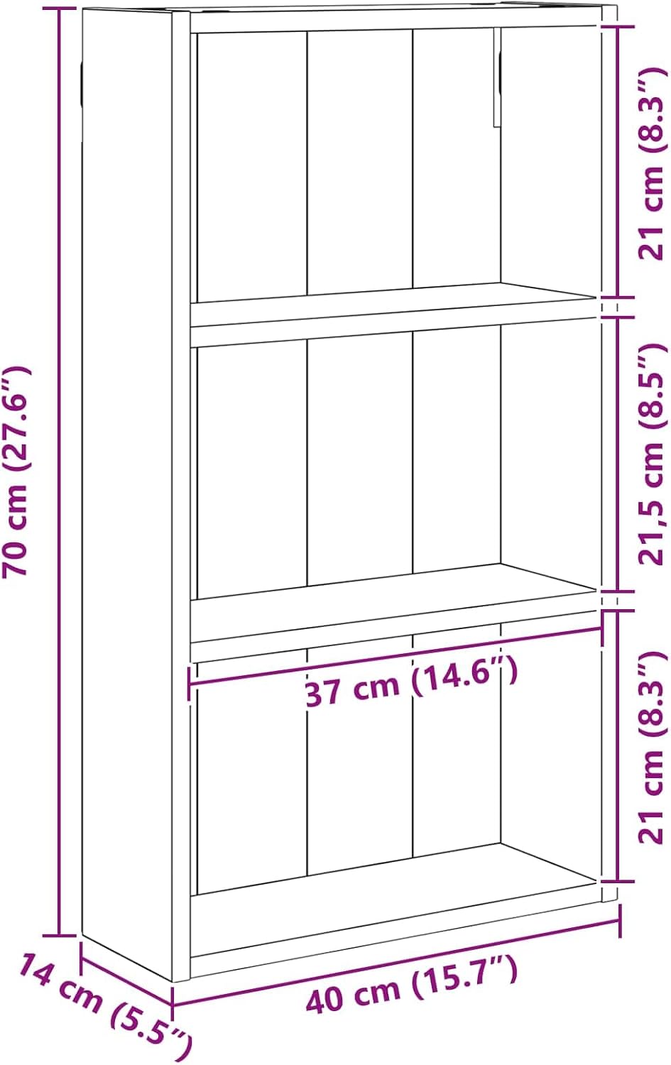 vidaXL Badezimmer-Wandschrank Kunsthandwerk Eiche 40 x 14 x 70 cm, Moderner Badschrank, rechteckiges