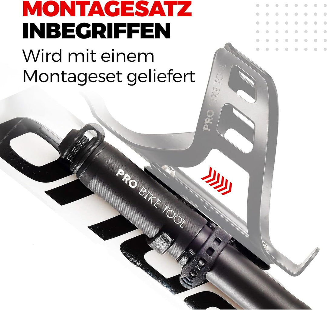 Mini Fahrradpumpe mit Manometer für Presta & Schrader Ventile- Hoher Druck bis 6,9 Bar - zuverlässig
