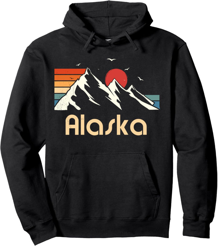 Vintage Retro Alaska Gebirgs Sonnenaufgang Outdoor Pullover Hoodie