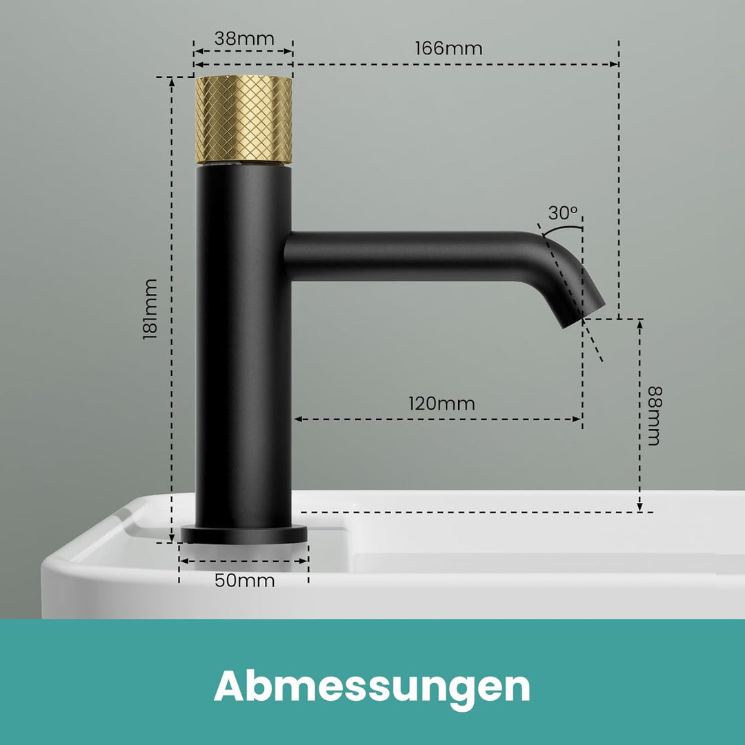 EMKE Wasserhahn Bad Schwarz, 181 x 166 x 50 mm, Messing, Keramikkartusche, Badarmatur, Wasserhahn mi