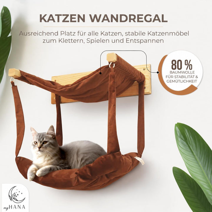 MyHana- Katzen Hängematte Wandmontage aus 80% Baumwolle &amp; Kieferholz – Maschinenwaschbar, stabile Ka