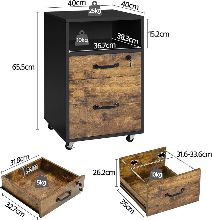 Yaheetech Rollcontainer mit 2 schubladen, Aktenschrank, mobiler Büroschrank mit offenen Fächern, hän