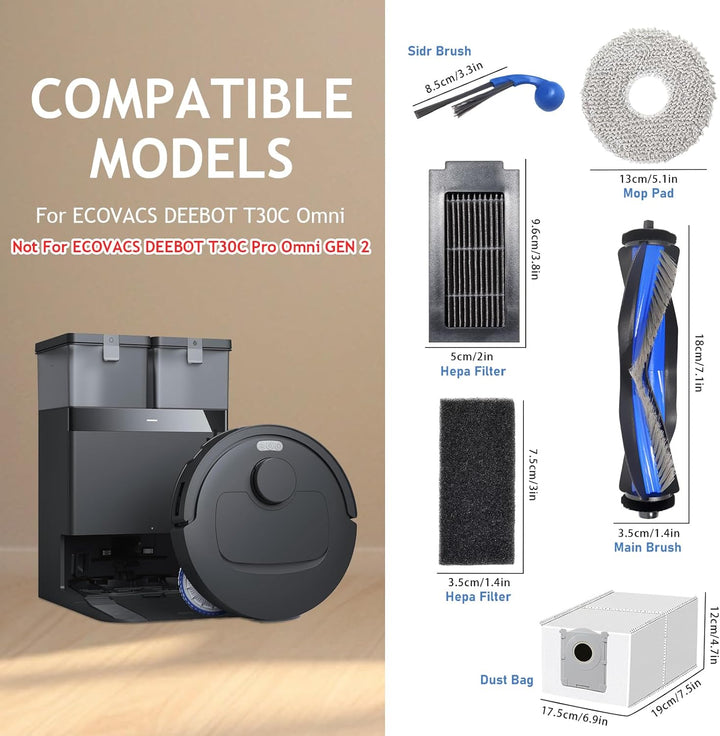 Ersatzteil Zubehör für ECOVACS DEEBOT T30C Omni, T30C Omni Gen2,T50 Pro Omni Gen3,T30e Omni Staubsau