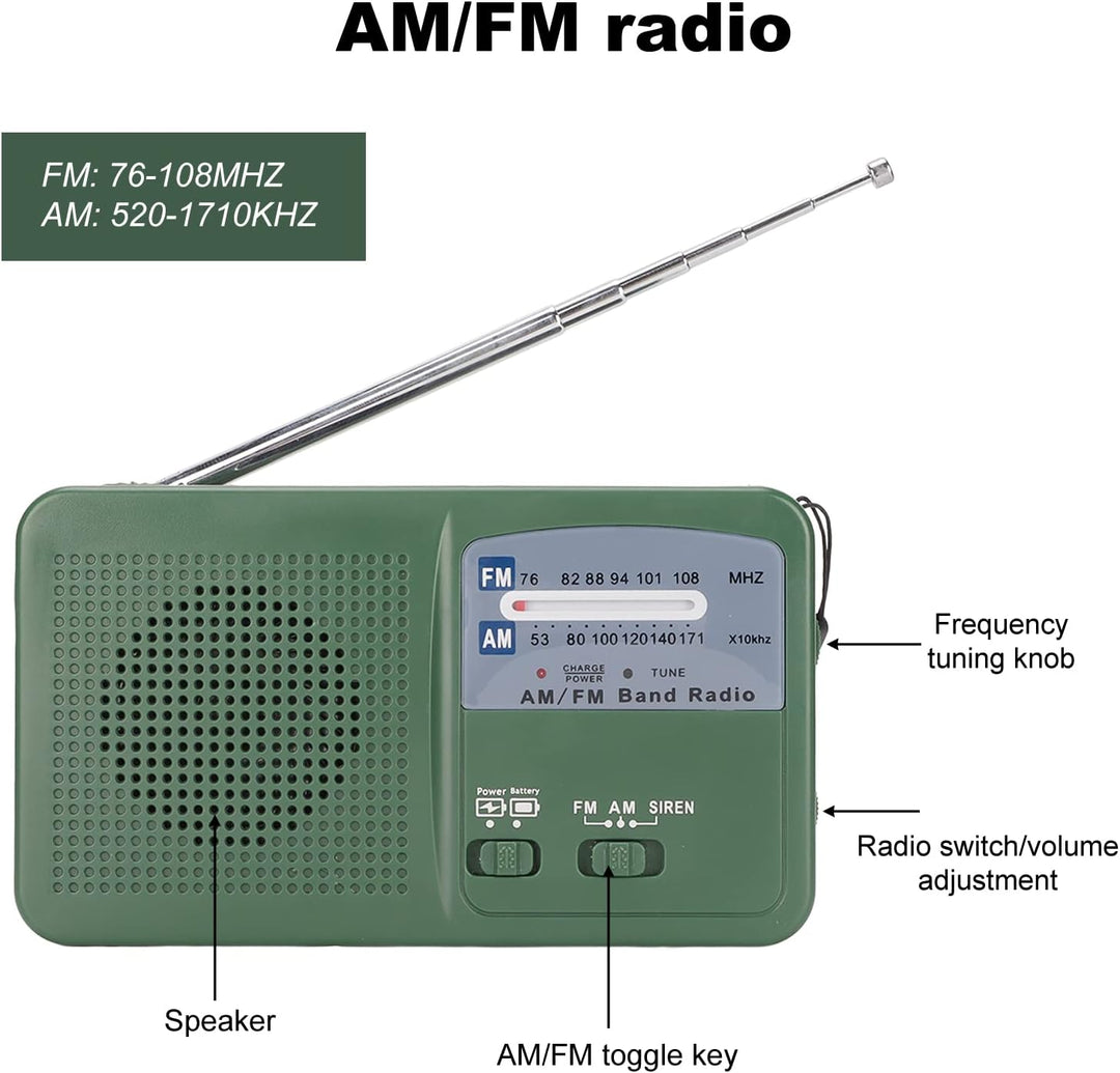 Solar Handkurbel Radio,500 mAh Notfall-Kurbelradio mit LED Taschenlampe,Tragbares AM/FM-Radio, Handy