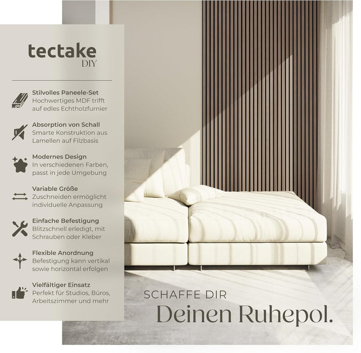 tectake® Akustikpaneele Echtholzfurnier 4er Set, effektiver Schallschutz, MDF, Schallabsorption, Sch
