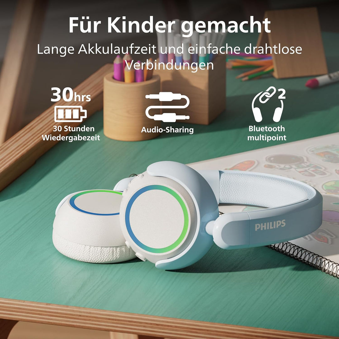 PHILIPS TAK4200BL 4200 Serie Kabellose Faltbare On-Ear-Kinderkopfhörer | Lautstärkebegrenzung, Audio