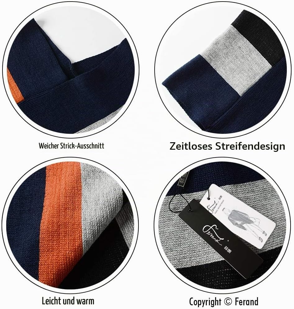 Ferand Damen Gestreifter Poncho Pullover Vielseitiger Schal zum Wickeln mit Fransen für Herbst und W