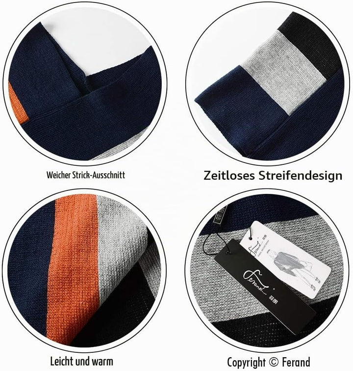 Ferand Damen Gestreifter Poncho Pullover Vielseitiger Schal zum Wickeln mit Fransen für Herbst und W