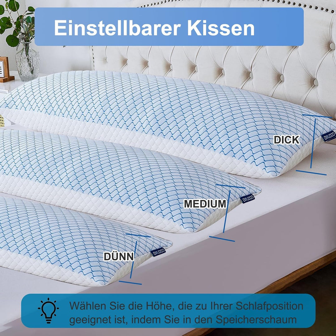 Körperkissen für Erwachsene -Langes Schlafkissen - zerkleinerter Memory Foam & kühlender Bezug mit R