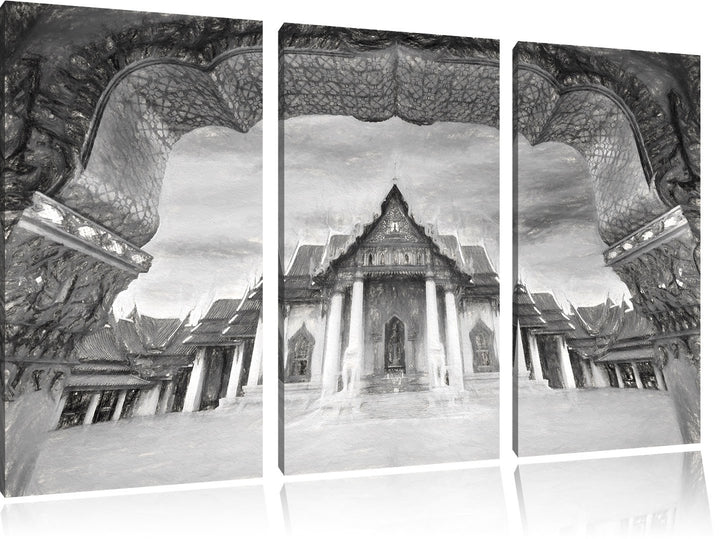 Pixxprint Marmortempel von Bangkok Kunst / 3-Teilig/Gesamtmass 120cm Leinwandbild bespannt auf Holzr