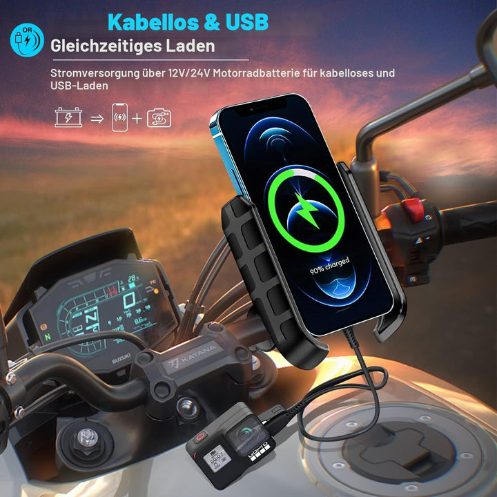 iMESTOU Motorrad Kabellose Telefonhalterung Ladegerät USB C Lenker Telefonhalterung Funktioniert mit