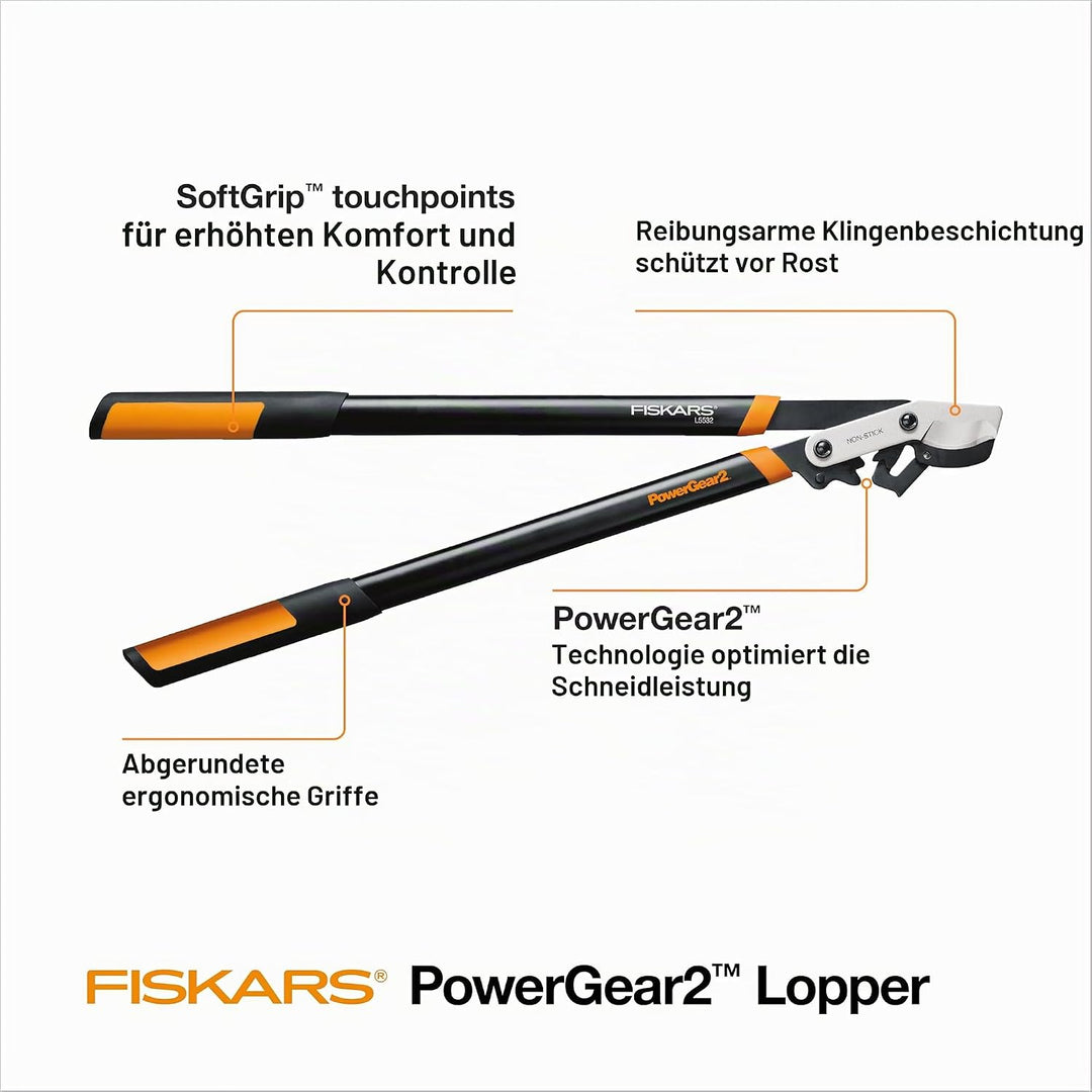 Fiskars 394801-1003 PowerGear2 Bypass Lopper, 32 Inch, Black/Orange, US import