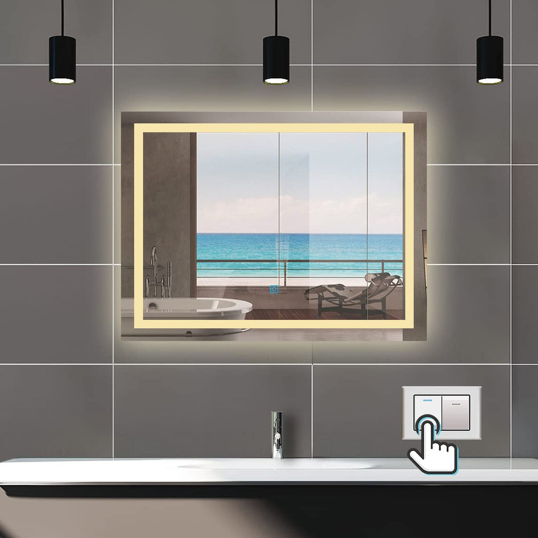 Biubiubath Badspiegel mit Beleuchtung,70x50cm LED Wandspiegel mit Wandschalter/Touch-Schalter,Beschl