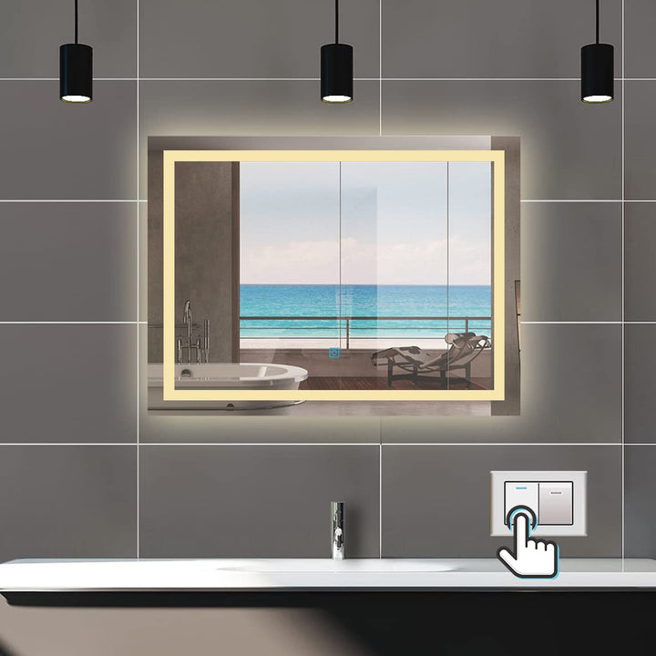 Biubiubath Badspiegel mit Beleuchtung,70x50cm LED Wandspiegel mit Wandschalter/Touch-Schalter,Beschl