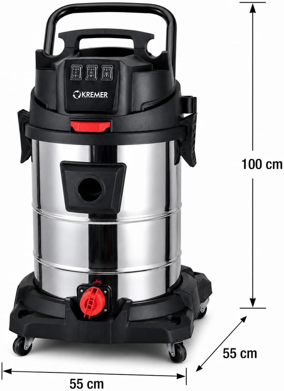 DeTec. Industriesauger 3000W Nass Trocken Sauger 100 Liter Edelstahl Behälter | Industrie Gewerbe St