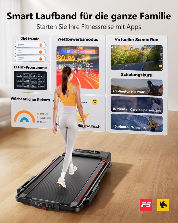 Laufband für Zuhause,6 in 1 Walking Pad mit Steigung bis 10%, 12km/h Klappbar Laufband mit LED-Anzei