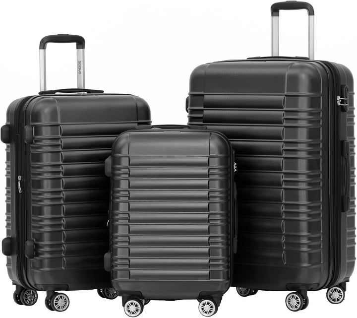 BEIBYE Hartschalen Koffer Trolley Rollkoffer Reisekoffer Zwillingsrollen Kofferset (Schwaz, Set) Sch