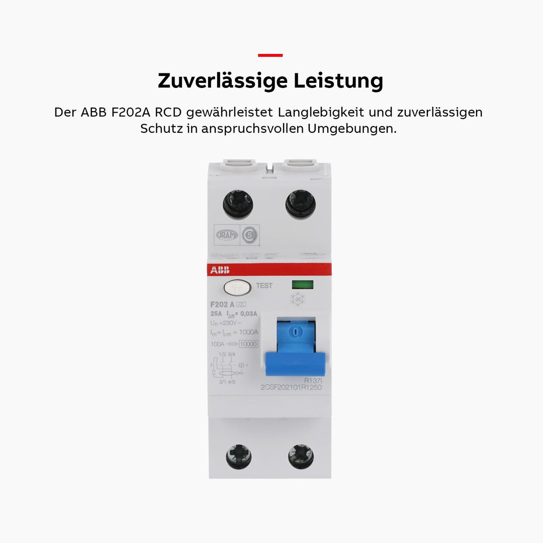 ABB F202 RCCB, 2-polig, 25A, 30mA Typ A CE 230V ac Einzelpack Single, Einzelpack Single