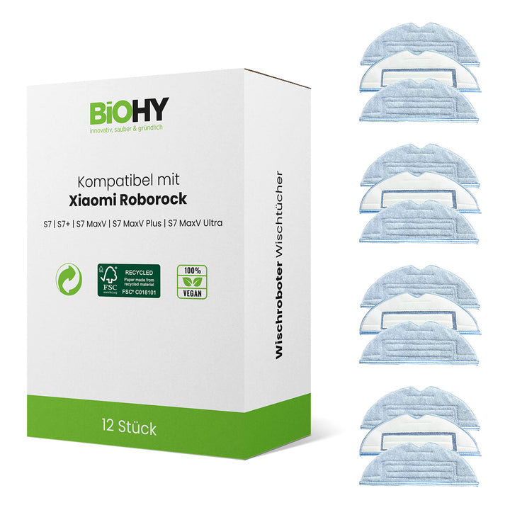BiOHY Wischtücher Set (12er-Set) | kompatibel mit Roborock S8, S7, S7 +, MaxV Ultra, S7 Pro Ultra |