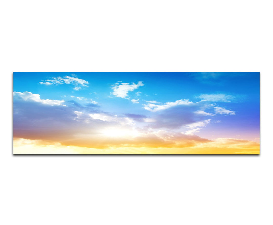 Paul Sinus Art Panoramabild auf Leinwand und Keilrahmen 120x40cm Himmel Wolkenschleier Sonnenaufgang