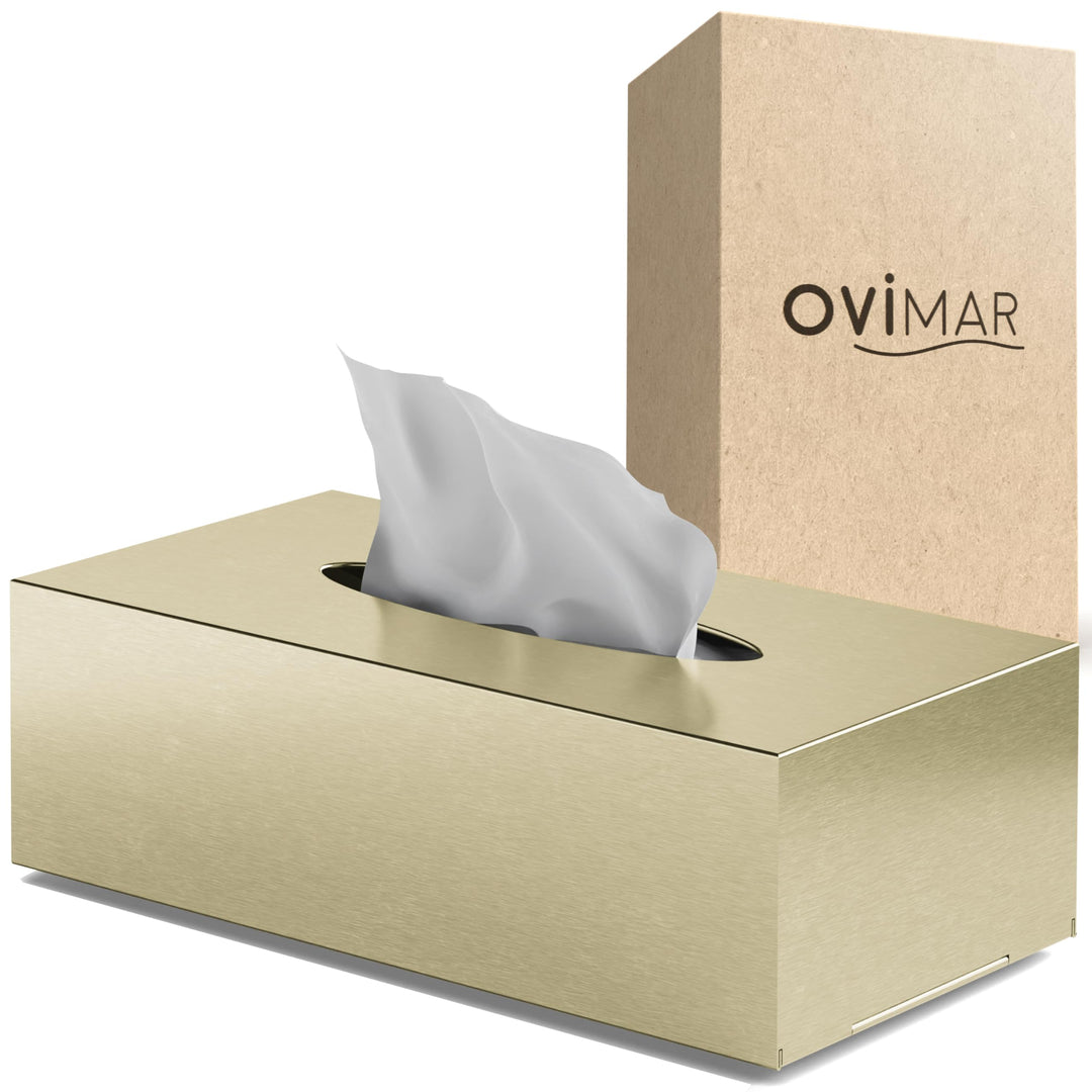 ovimar Kosmetiktücher Box Uttakleiv | aus edlem Edelstahl | Gold | Taschentuchspender, Papierhandtuc