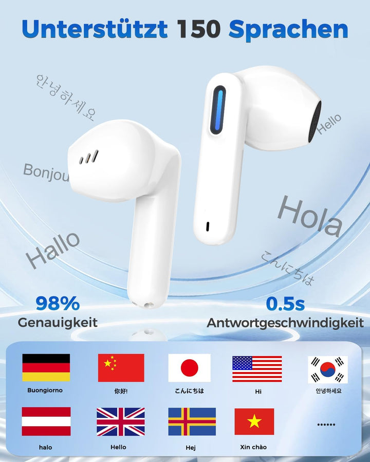 NE49 KI Übersetzungskopfhörer, 150+ Sprachen & 6 Modi Echtzeit Sprachübersetzer, Bluetooth 6.0 Kabel