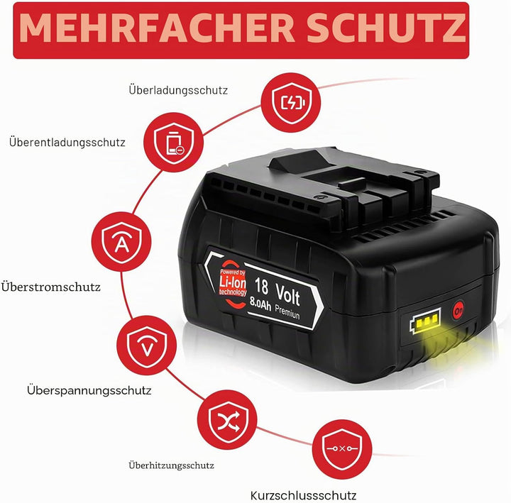 2X 18V 8.0Ah/8000mAh Ersatzakku für Bosch akku + Ladegerät für 14,4V-18V BAT618 BAT618G BAT609 BAT60