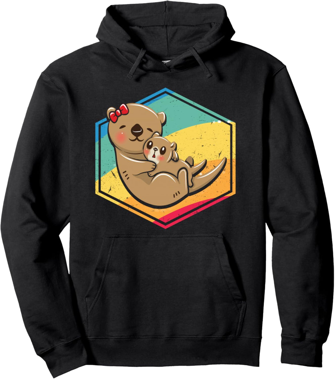Otter Lovers Gift Men Women Boys Girls Retro Style Otter Pullover Hoodie
