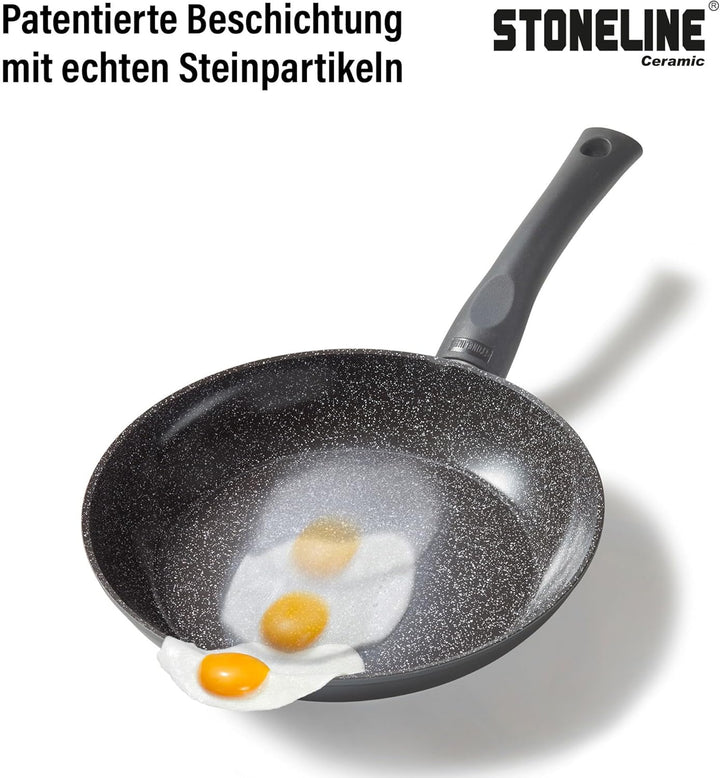 STONELINE Ceramic Bratpfanne mit Deckel 24 cm Keramikpfanne Induktion Antihaft Pfanne Keramikbeschic