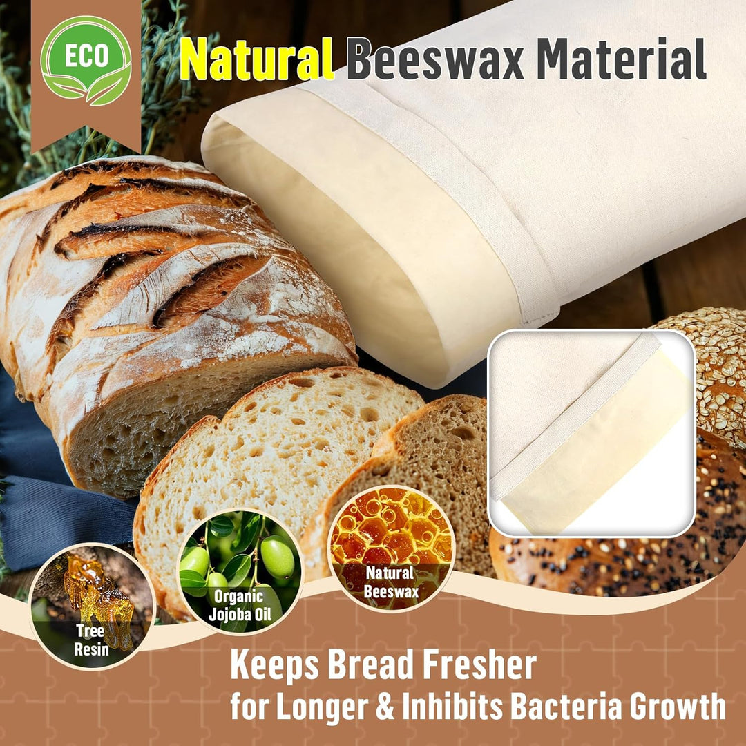 2 Stück 70 * 20cm Brotbeutel mit Bienenwachstuch Innenfutter Wiederverwendbare Brottüten Brot Obst G