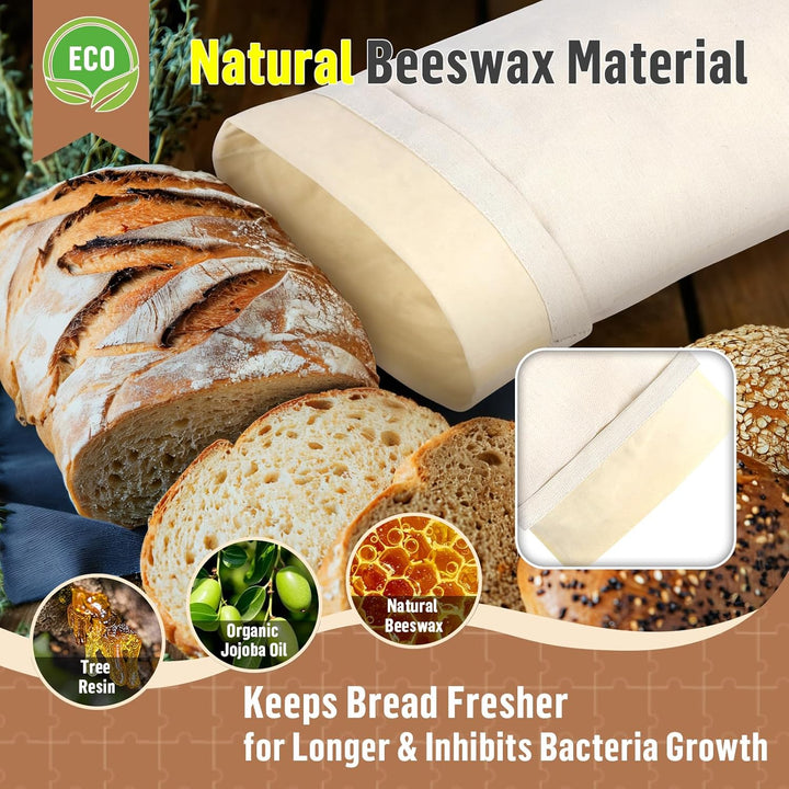 2 Stück 70 * 20cm Brotbeutel mit Bienenwachstuch Innenfutter Wiederverwendbare Brottüten Brot Obst G