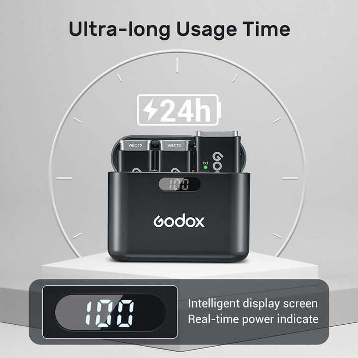 Godox WEC kit2 Drahtloses Lavalier-Mikrofon,8 Stunden Akkulaufzeit, kabelloses Zweikanal-2,4-G-Mikro