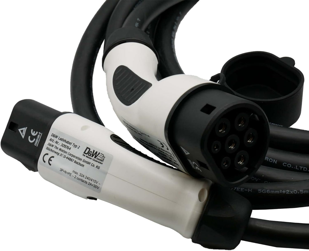 DuW Ladekabel Typ 2 | 22kW 3-phasig 32A | 5 Meter | Ladekabel für Elektrofahrzeuge und Plugin-Hybrid