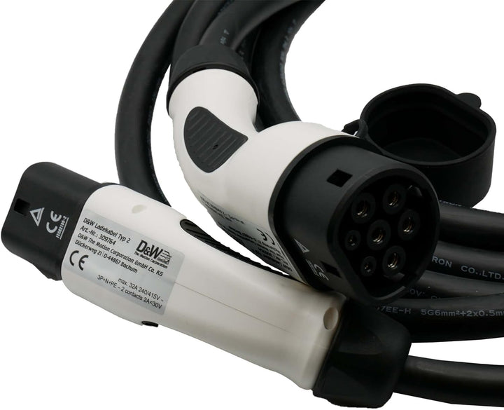 DuW Ladekabel Typ 2 | 22kW 3-phasig 32A | 5 Meter | Ladekabel für Elektrofahrzeuge und Plugin-Hybrid