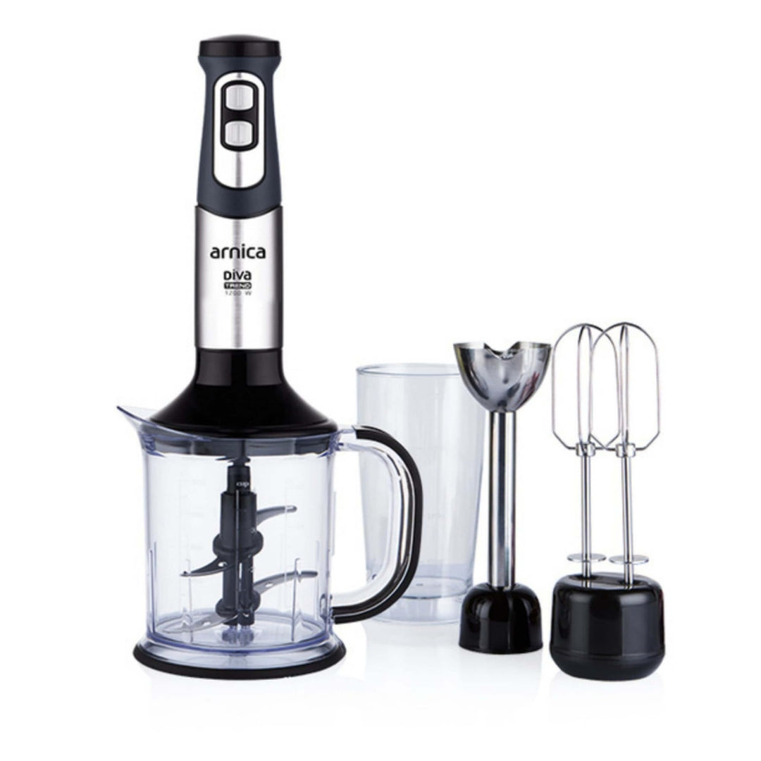 arnica Diva Trend Set Stabmixer - 1200W - Edelstahl Mixstab mit Zerkleinerer Schneebesen - Turbo Fun