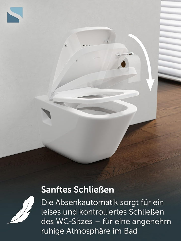SCHÜTTE WC-Sitz Eckig (E-Form) | Passgenau für Keramag Renova Nr. 1 Plan | 5 Jahre Garantie & 250 kg