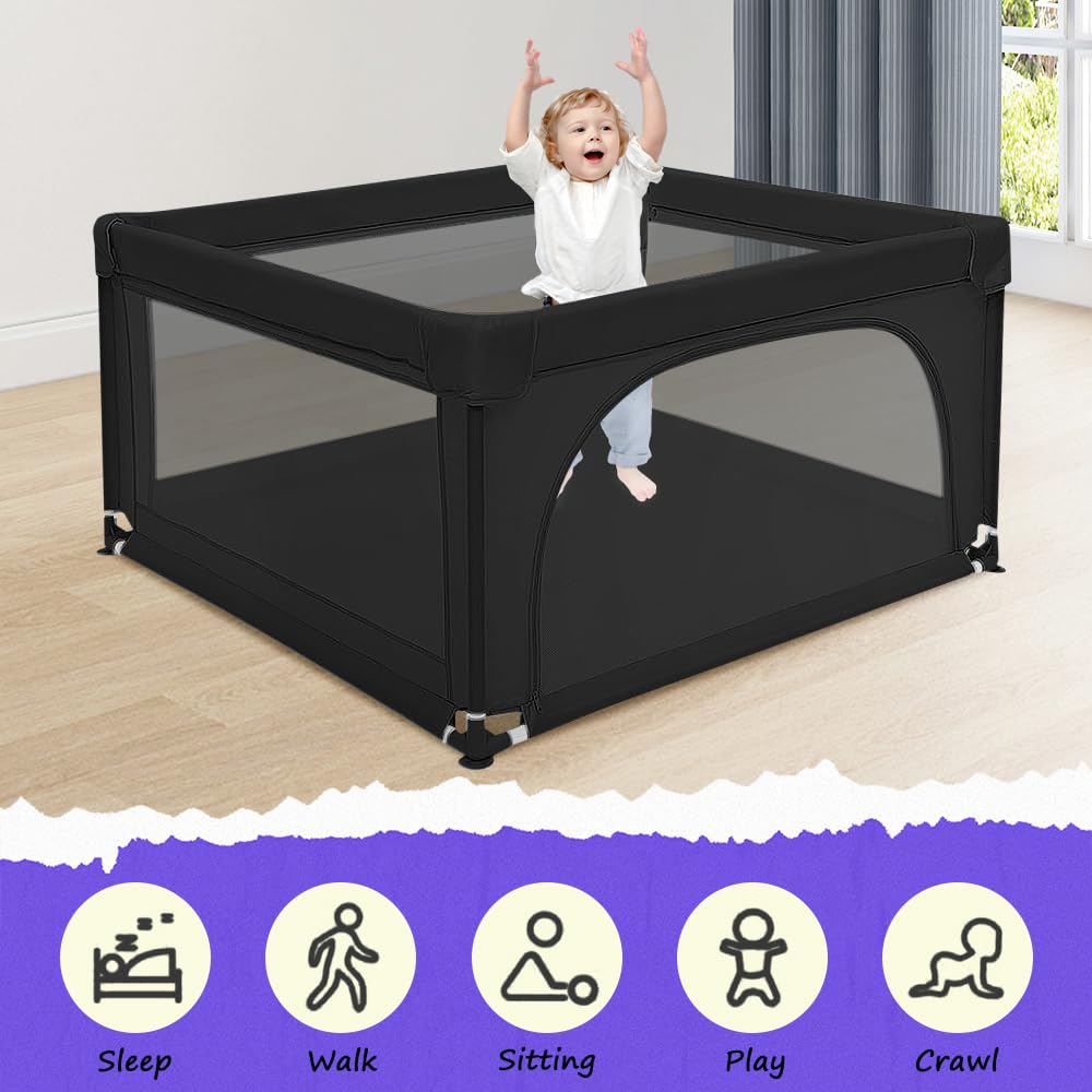 Baby Laufstall, Laufgitter klappbar mit Tragetasche, Krabbelgitter mit Netz & Reissverschluss, Laufg