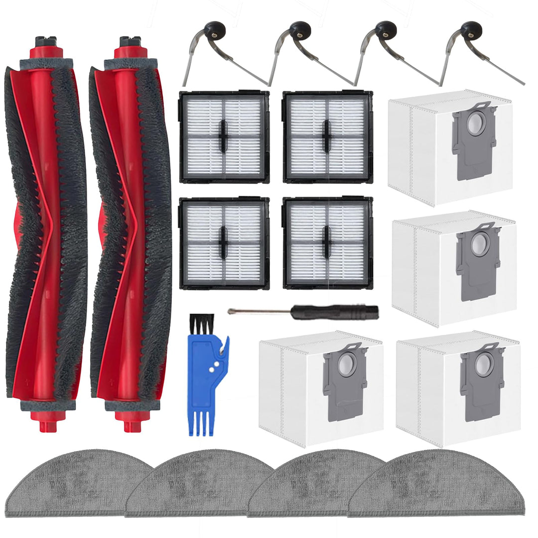 20 Stück Zubehörset für Roborock Q10 X5+ /Q10 X5 Roboterstaubsauger Ersatzteile, 2 Hauptbürsten, 4 F