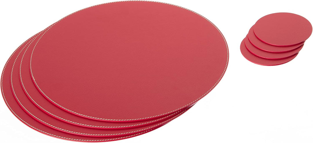 Nikalaz Rund Platzsets und Untersetzer aus recyceltem Leder, 4 Stück Tischsets, Tisch-Matten, Platzd
