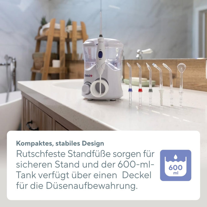 B.Well Swiss PRO-922 Stationäre Munddusche, Standgerät mit 10 Bedienmodi, 7 Düsen mit 360°-Rotation,