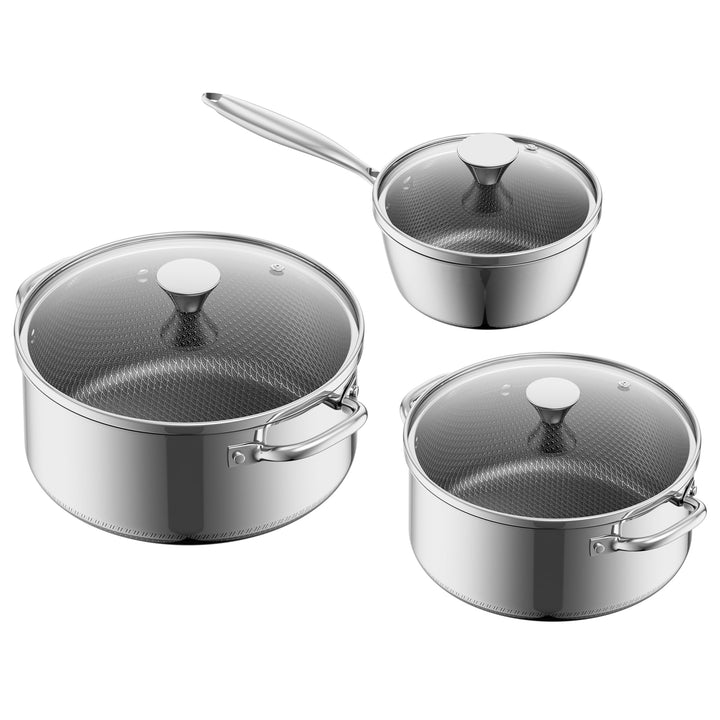 Topfset Antihaft mit Deckel 16+20+24 cm, Kochtopfset Induktion, kühl bleibender Griff, spülmaschinen
