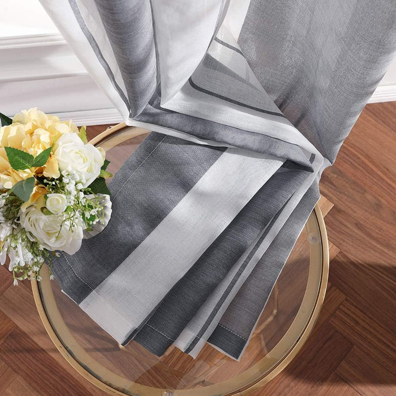 MIULEE Gardinen Gestreift Transparent mit Ösen, Voile Vorhänge Wohnzimmer Modern 2er Set, Vorhang Sc