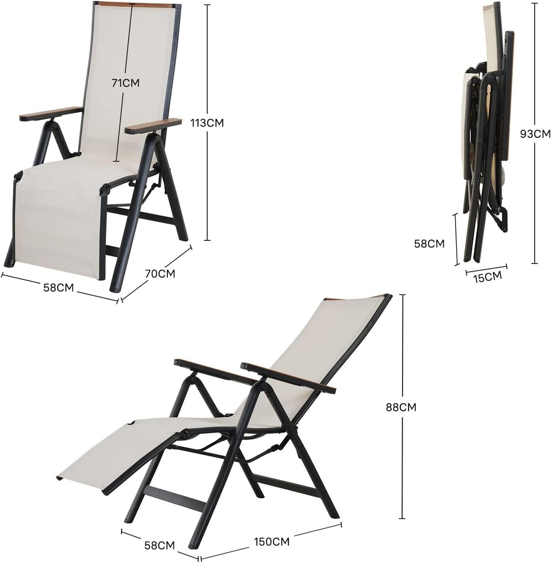 Grand patio Gartenstühle Klappbar, Aluminium Liegestuhl Hochlehner mit 6-Fach Verstellbare, Mesh Gew