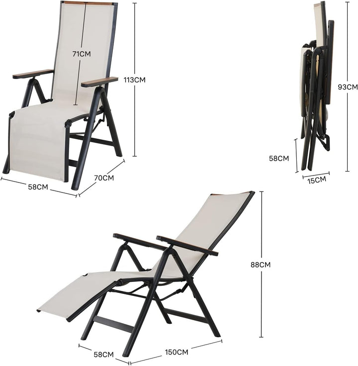 Grand patio Gartenstühle Klappbar, Aluminium Liegestuhl Hochlehner mit 6-Fach Verstellbare, Mesh Gew