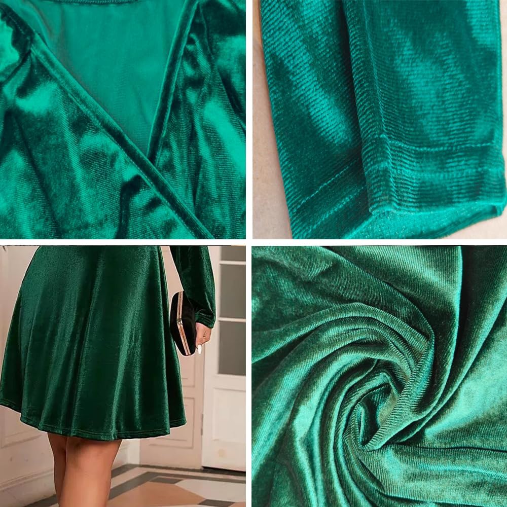 Damen Samtkleid Elegant Abendkleid Langarm Cocktailkleid Rundhals Kleid Bodycon festliches Partyklei
