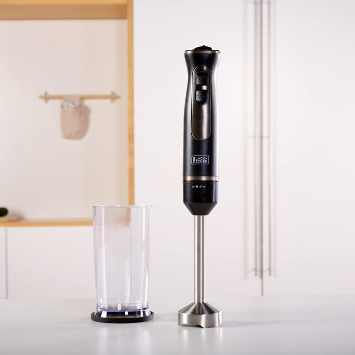 BLACK+DECKER BXHBA600E Stabmixer, 3 Zubehörteile, 600 W, Edelstahl, Kunststoff, 20 Geschwindigkeiten