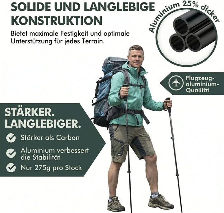 NORKEN - Wanderstöcke, Teleskopstöcke, Aluminium 7075, leicht und robust, Flip Lock Verriegelung, er