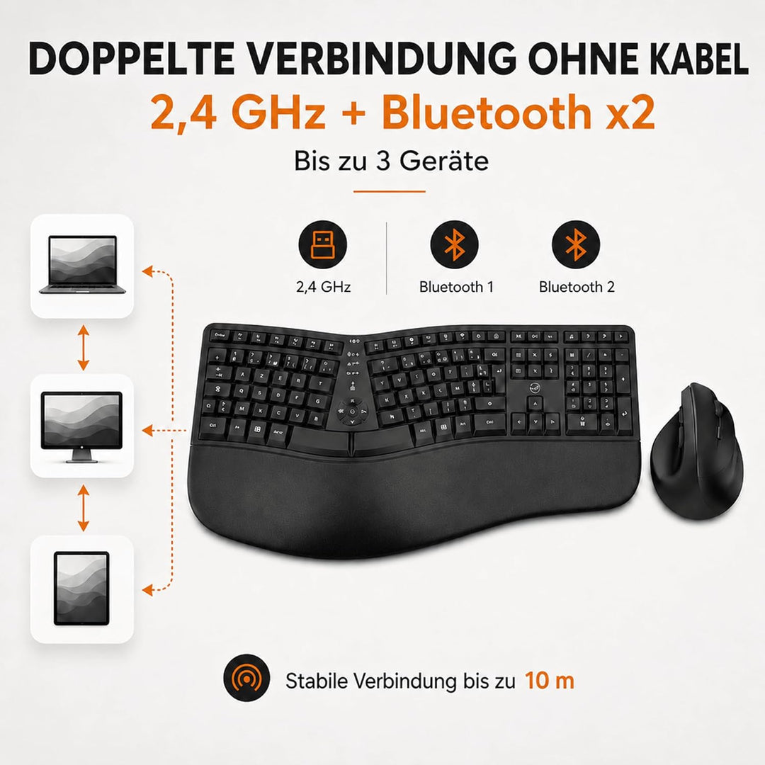 Mobility Lab Ergo C30W - Ergonomisches Kabellos-Set mit verstellbarer Neigung - AZERTY Layout - Repo