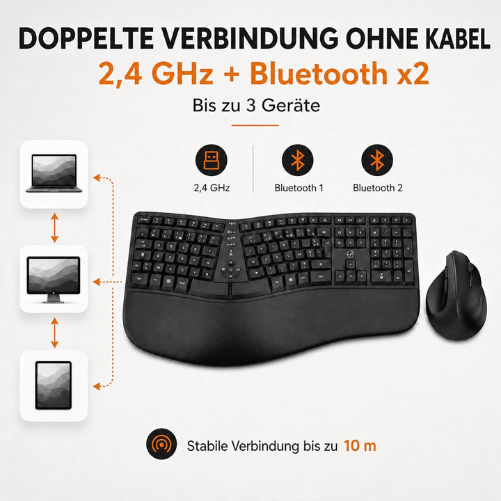 Mobility Lab Ergo C30W - Ergonomisches Kabellos-Set mit verstellbarer Neigung - AZERTY Layout - Repo